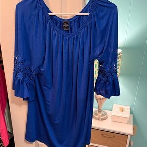 Cato Royal Blue Blouse with Lace Sleeves